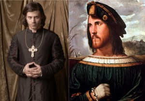 Cesare Borgia interprété par François Arnaud et peint par Altobello Melone (portrait supposé)