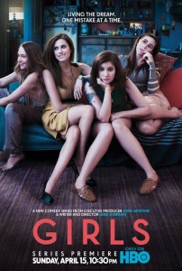 Un poster pour "Girls" (Production HBO).  De gauche à droite : Jemima Kirke (Jessa), Allison Williams (Marnie), Lena Dunham (Hannah), et Zosia Mamet (Shoshanna). √√